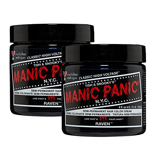 MANIC PANIC Classic Raven Semi Permanent Hair Color - Cool-Toned Black Hair Dye for Women & Men That Lasts 4-6 Weeks - Vegan, Ammonia & Cruelty-Free - Create & Mix Custom Shades (4oz / 2pk) - Image 1