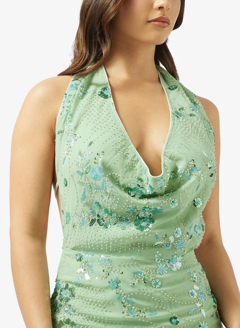 Ginger  Halter Neck Bead Embellished Dress for Women | Best Price UAE