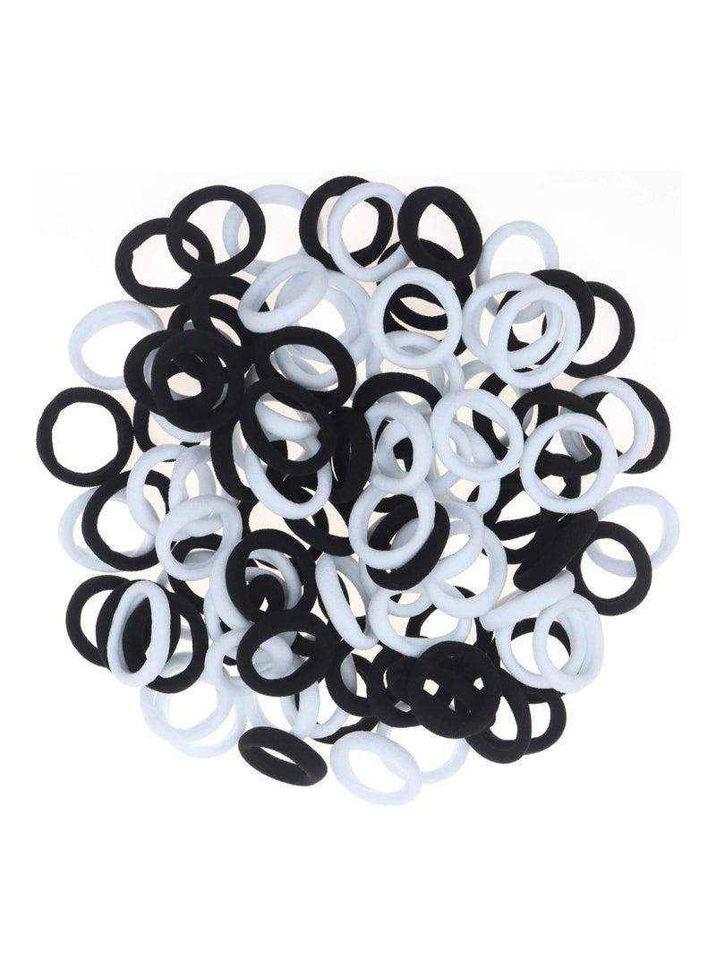 star beja 100 Pack Nylon Small Hair Ties Seamless Ponytail Holder Toddlers Girls' Hair Elastics (black and white)