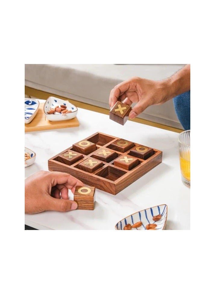 Roman Gifts لعبة XO الفاخرة المصنوعة يدويًا من الخشب مقسمة إلى مربعات تحمل الرموز X و O ومميزة بقاعدتها الخشبية التي تجعلها تستقر على الطاولة أو على الأرض كديكور طاولة - Image 3