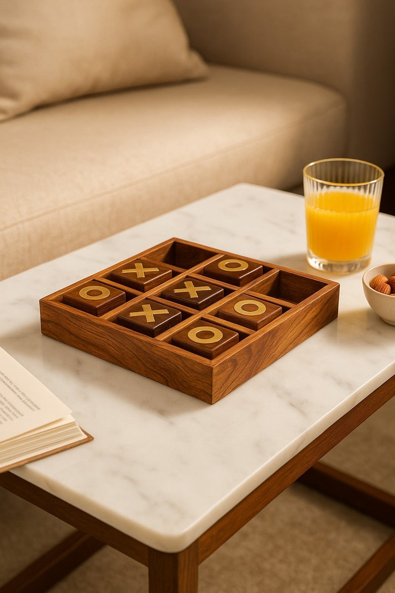 Roman Gifts لعبة XO الفاخرة المصنوعة يدويًا من الخشب مقسمة إلى مربعات تحمل الرموز X و O ومميزة بقاعدتها الخشبية التي تجعلها تستقر على الطاولة أو على الأرض كديكور طاولة - Image 5