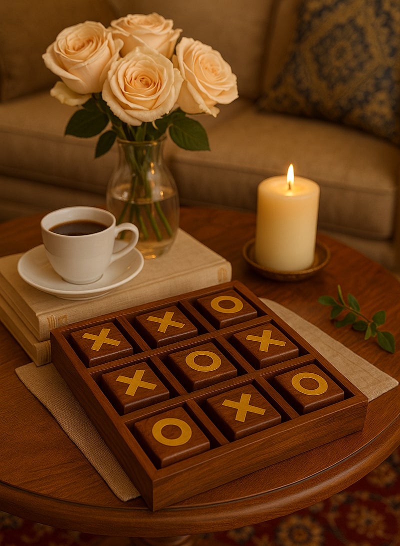 Roman Gifts لعبة XO الفاخرة المصنوعة يدويًا من الخشب مقسمة إلى مربعات تحمل الرموز X و O ومميزة بقاعدتها الخشبية التي تجعلها تستقر على الطاولة أو على الأرض كديكور طاولة - Image 2