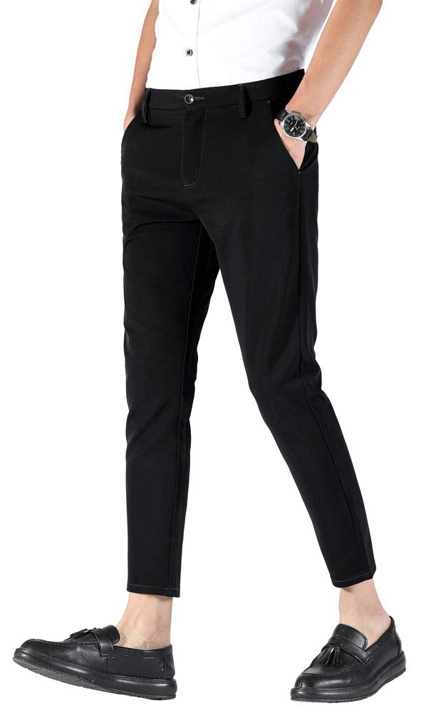 Plaid&Plain Men's Stretch Skinny Fit Casual Business Pants 6101 Ankle Dress Pants 6101 Black 29 - Image 1