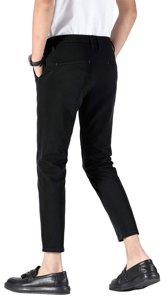 Plaid&Plain Men's Stretch Skinny Fit Casual Business Pants 6101 Ankle Dress Pants 6101 Black 29 - Image 2