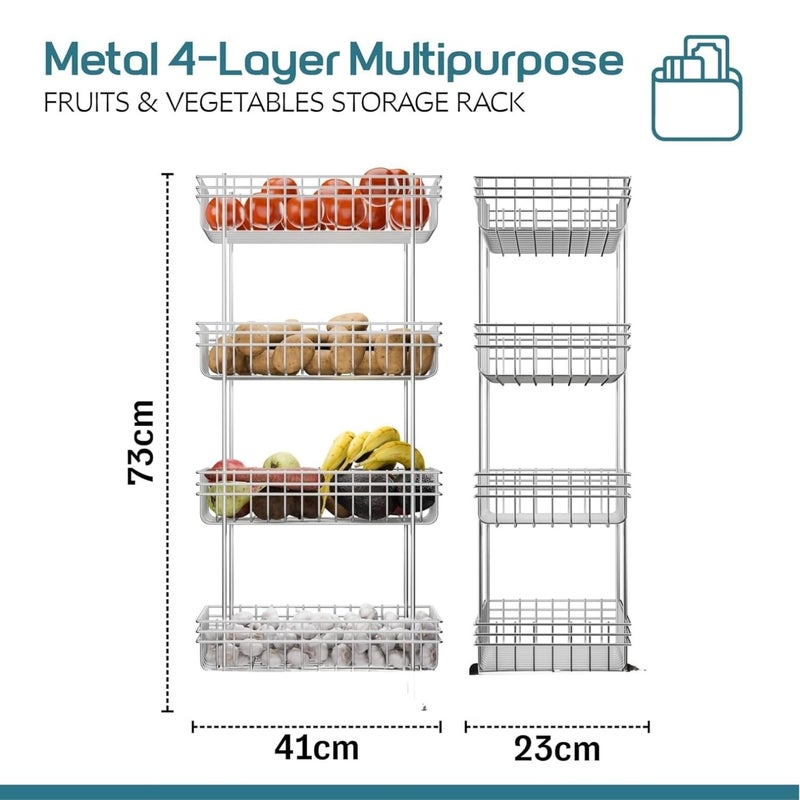 GOLDEX TURNOMATICS WITH LOGO GOLDEX TURNOMATICS WITH LOGO Wire 4Layer Multipurpose Fruits Vegetable StandKitchen Trolley SpaceSaving Onion Potato Rack for Kitchen Storage Vegetable Rack Silver  - Image 4
