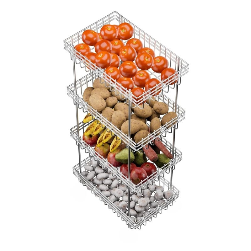 GOLDEX TURNOMATICS WITH LOGO GOLDEX TURNOMATICS WITH LOGO Wire 4Layer Multipurpose Fruits Vegetable StandKitchen Trolley SpaceSaving Onion Potato Rack for Kitchen Storage Vegetable Rack Silver  - Image 5