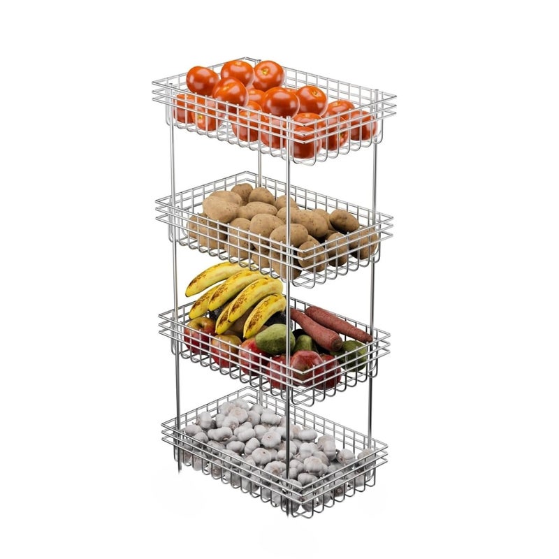 GOLDEX TURNOMATICS WITH LOGO GOLDEX TURNOMATICS WITH LOGO Wire 4Layer Multipurpose Fruits Vegetable StandKitchen Trolley SpaceSaving Onion Potato Rack for Kitchen Storage Vegetable Rack Silver  - Image 1