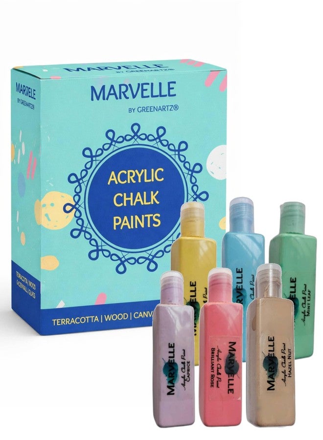GREENARTZ Marvelle Acrylic Chalk Paints Pastel Colours (6 x 50ml) for glass decor artwork lippan wood walls and canvas matte finish | No Wax Needed - Image 1