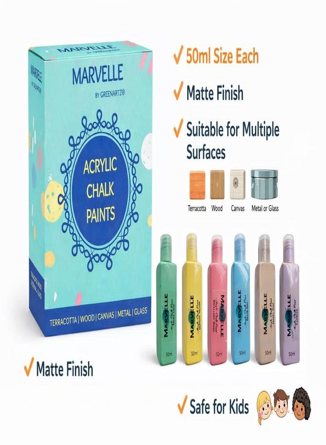 GREENARTZ Marvelle Acrylic Chalk Paints Pastel Colours (6 x 50ml) for glass decor artwork lippan wood walls and canvas matte finish | No Wax Needed - Image 2