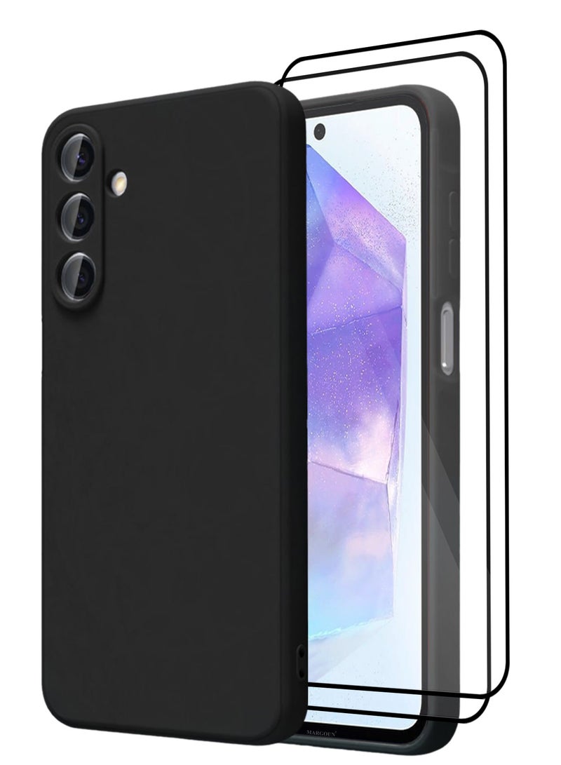 CATANES 3Packs Liquid Silicone Case for Samsung Galaxy A35 Protective Phone Case with Soft Anti-Scratch Microfiber Lining Utra Slim Drop Protection Phone Cover with Two 3D Screen Protectors - Black - Image 1