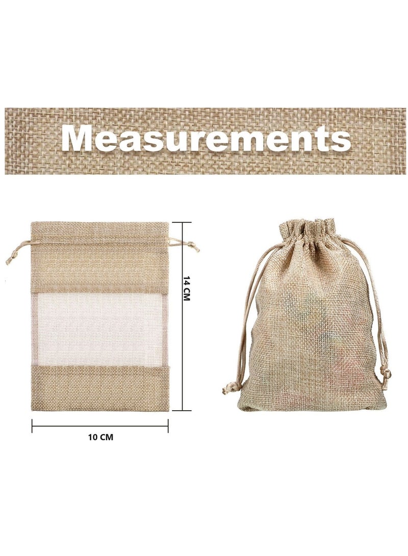 Y&D 10-Pieces 10x14 Cm Linen Burlap Sheer Bag Organza Bag Burlap Bags With Drawstring For Wedding Party Favors Cosmetic Samples Goodies Mesh Pouch (Flaxen)  - Image 2