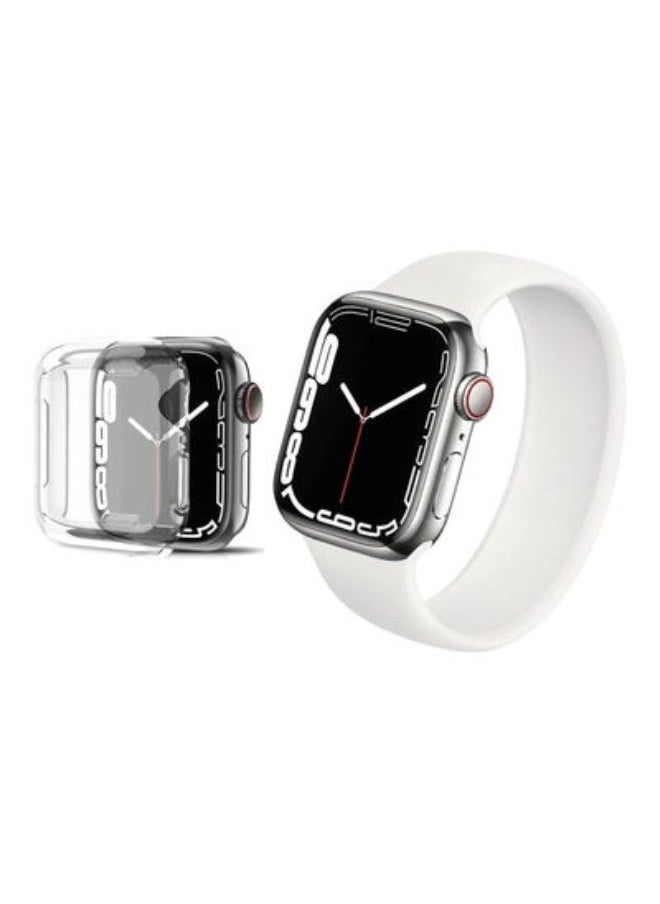 Generic - 2-Pack Solo Loop Band Silicone Elastic Strap and Case for Apple Watch Series 7 45mm Medium Size White - Image 1