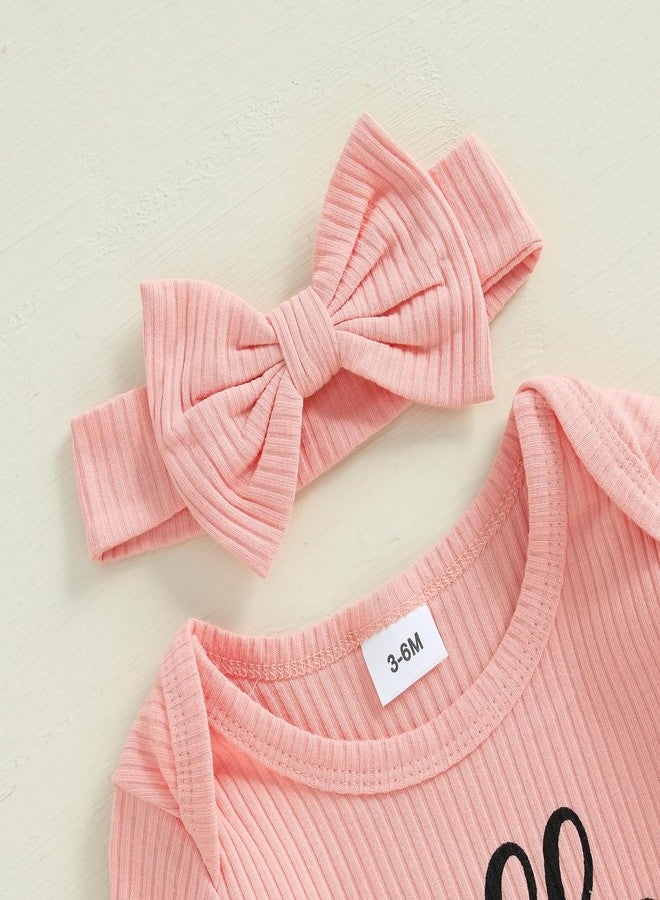 Giraropa Newborn Baby Girl Winter Clothes Ruffle Ribbed Knit Romper One Piece Long Sleeve Jumpsuit Cute Coming Home Outfit (Pink, Newborn) - Image 5