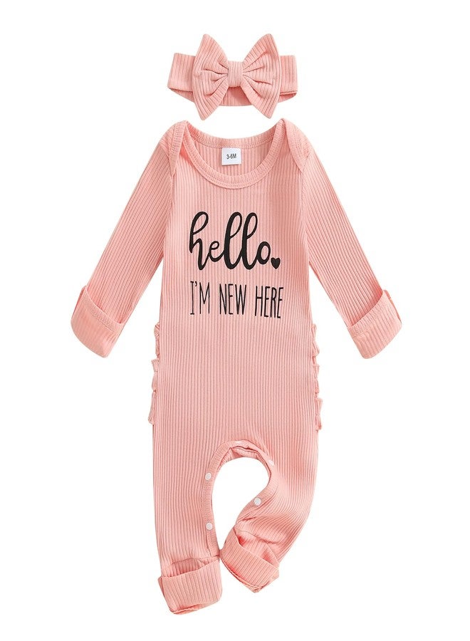 Giraropa Newborn Baby Girl Winter Clothes Ruffle Ribbed Knit Romper One Piece Long Sleeve Jumpsuit Cute Coming Home Outfit (Pink, Newborn) - Image 1