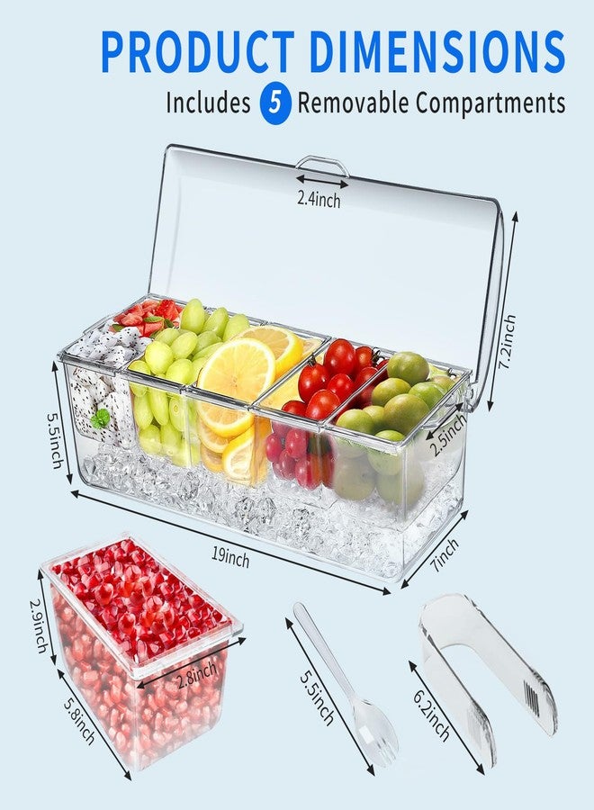 PADELE Large Ice Chilled Condiment Basket, Refrigerated Containers with Lids for 5 Removable Compartments (2.5 Cups), Serving Trays, Fruit Tray and Side Dish for - Image 2