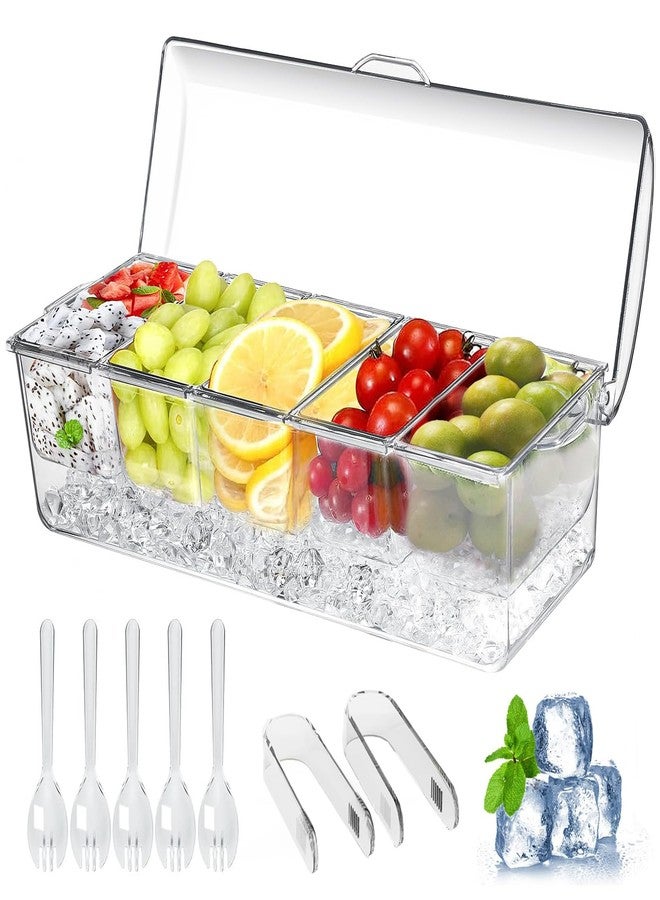 PADELE Large Ice Chilled Condiment Basket, Refrigerated Containers with Lids for 5 Removable Compartments (2.5 Cups), Serving Trays, Fruit Tray and Side Dish for - Image 1