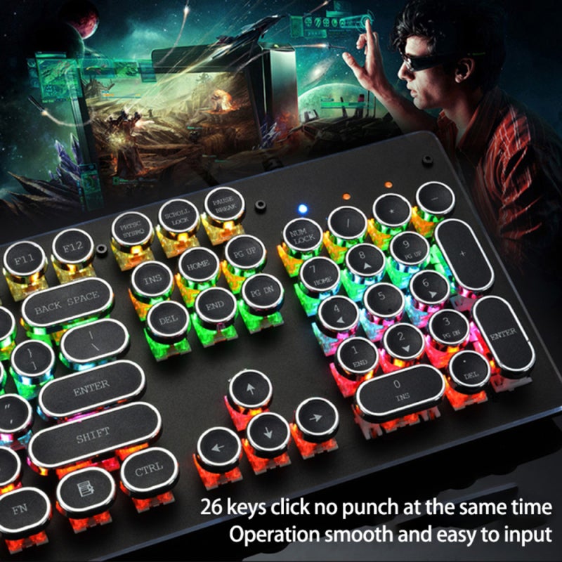 RGB Keyboard 104-Key Mechanical Gaming Keyboard - White Metal Panel Colorful Backlight Vintage Keycaps for Customizable Experience - Image 3