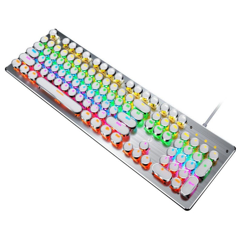 RGB Keyboard 104-Key Mechanical Gaming Keyboard - White Metal Panel Colorful Backlight Vintage Keycaps for Customizable Experience - Image 1