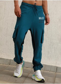 Hubberholme Regular Fit Blue Cargo Joggers for Men  - Image 1