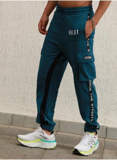 Hubberholme Regular Fit Blue Cargo Joggers for Men  - Image 2