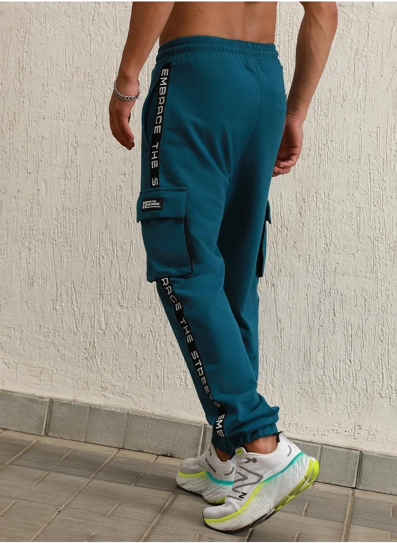 هوبرهولمي Regular Fit Blue Cargo Joggers for Men
