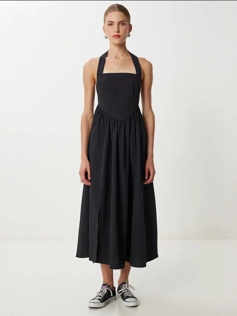 السعادة في إسطنبول ISTANBUL Slim Fit Midi Dress with Square Collar