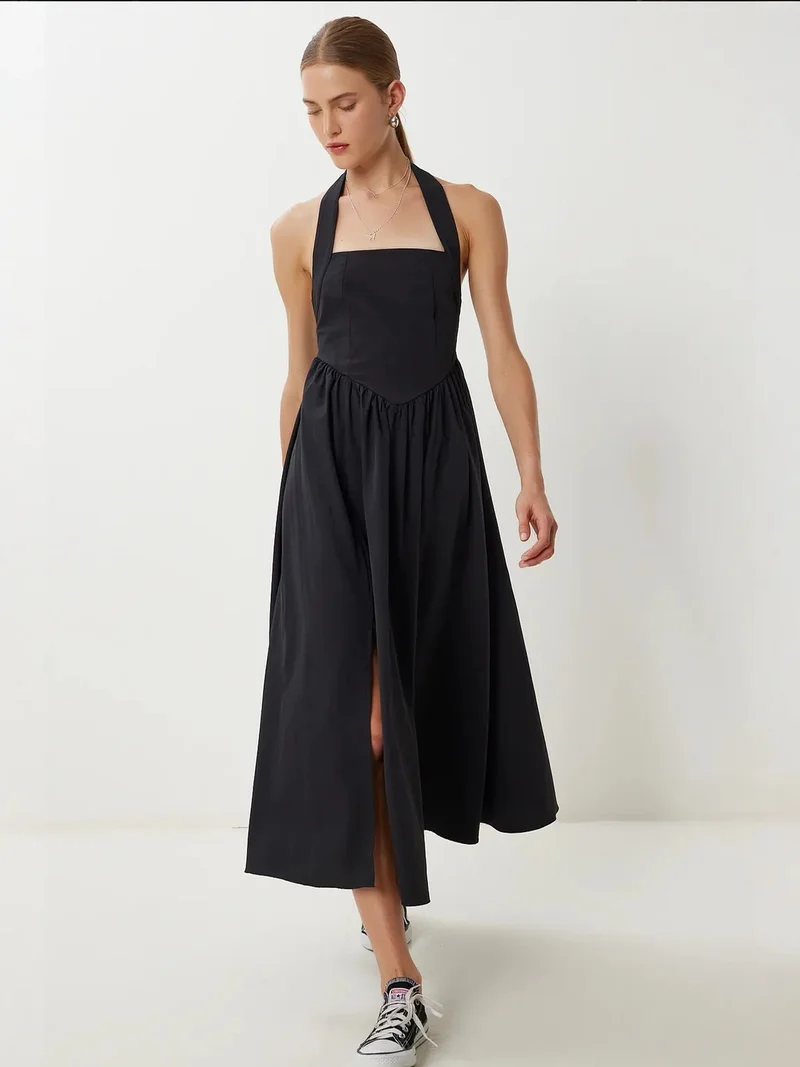 السعادة في إسطنبول ISTANBUL Slim Fit Midi Dress with Square Collar
