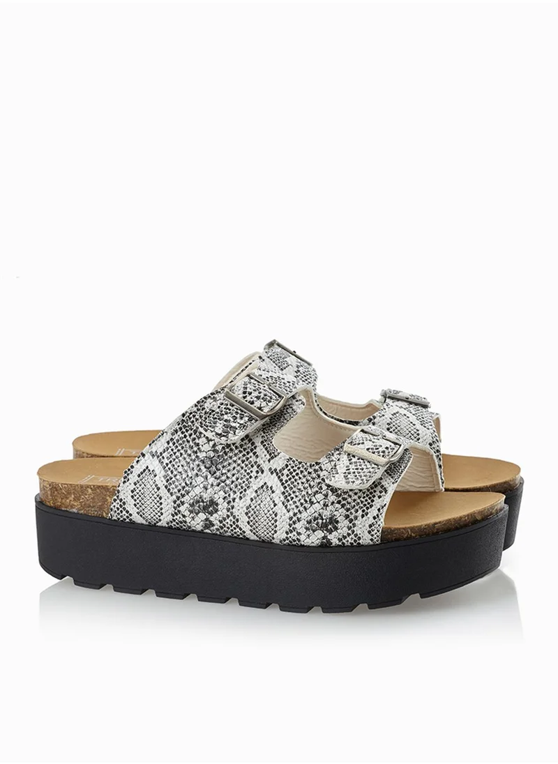 Truffle Snake Print Slide Sandals