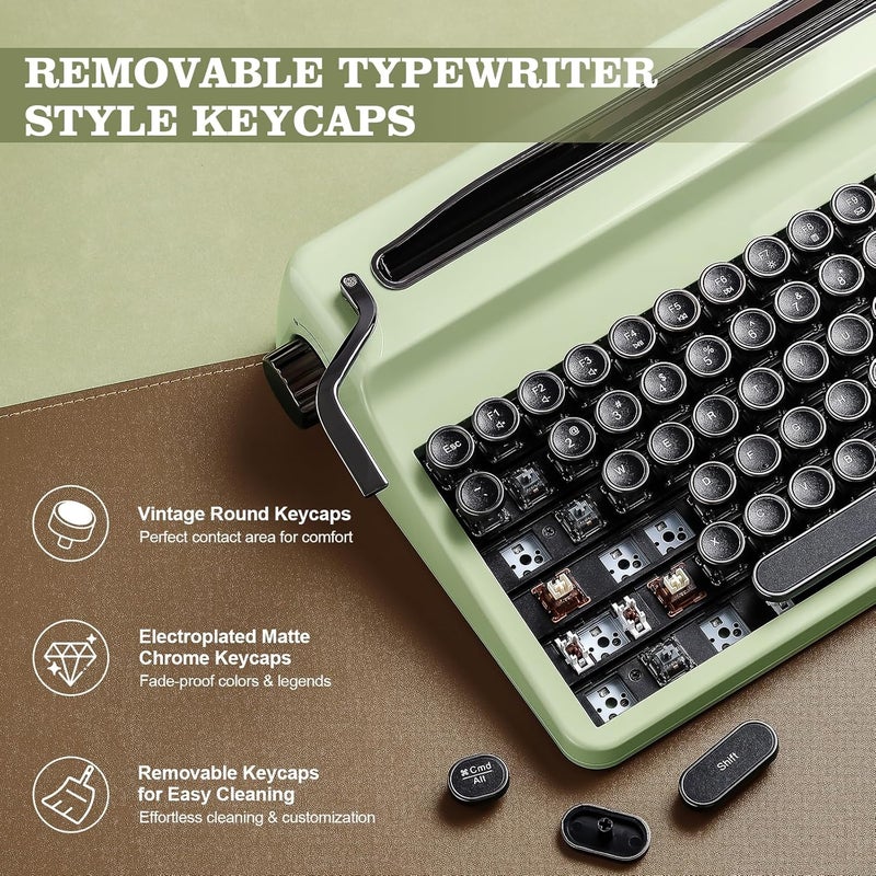 QL75 Wireless Typewriter Hot Swap Retro Mechanical Keyboard, Punk Round Keycaps, RGB Backlit QMK/VIA Programmable, Multi-Device Keyboard with 2.4GHz/Type-C/BT5.0 (Green, Cocoa Cream V2 Switch) | With Built-in Stand,Punk Round Keycaps,QMK/VIA Programmable,RGB for Multi-Device Keyboard with 2.4GHz/Type-C/BT5.0 - Image 5