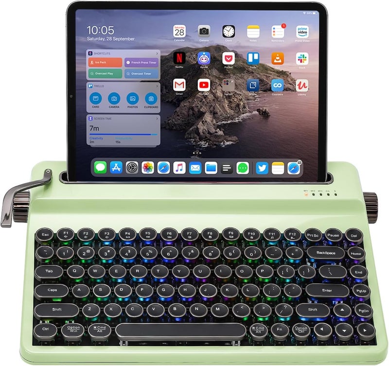 QL75 Wireless Typewriter Hot Swap Retro Mechanical Keyboard, Punk Round Keycaps, RGB Backlit QMK/VIA Programmable, Multi-Device Keyboard with 2.4GHz/Type-C/BT5.0 (Green, Cocoa Cream V2 Switch) | With Built-in Stand,Punk Round Keycaps,QMK/VIA Programmable,RGB for Multi-Device Keyboard with 2.4GHz/Type-C/BT5.0 - Image 1