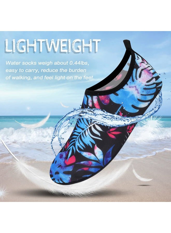 ANLUKE Water Shoes Barefoot Aqua Yoga Socks Quick-Dry Beach Swim Surf Shoes for Women Men, Amblack Green Leaf, 11.5-12 Women/11-12 Men - Image 4