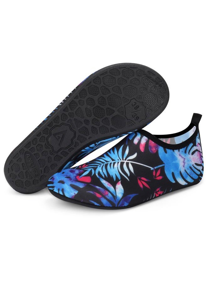 ANLUKE Water Shoes Barefoot Aqua Yoga Socks Quick-Dry Beach Swim Surf Shoes for Women Men, Amblack Green Leaf, 11.5-12 Women/11-12 Men - Image 1