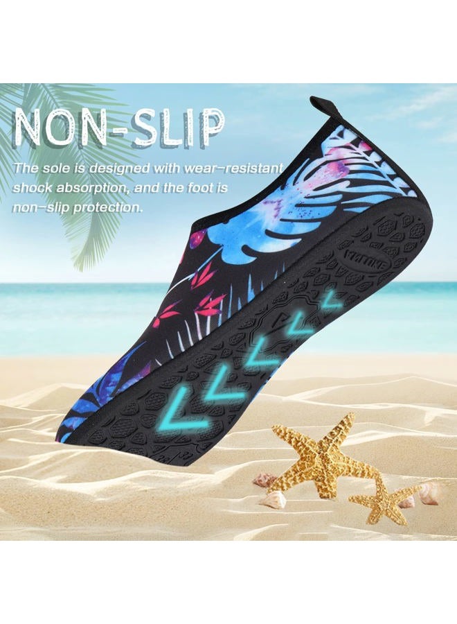 ANLUKE Water Shoes Barefoot Aqua Yoga Socks Quick-Dry Beach Swim Surf Shoes for Women Men, Amblack Green Leaf, 11.5-12 Women/11-12 Men - Image 2