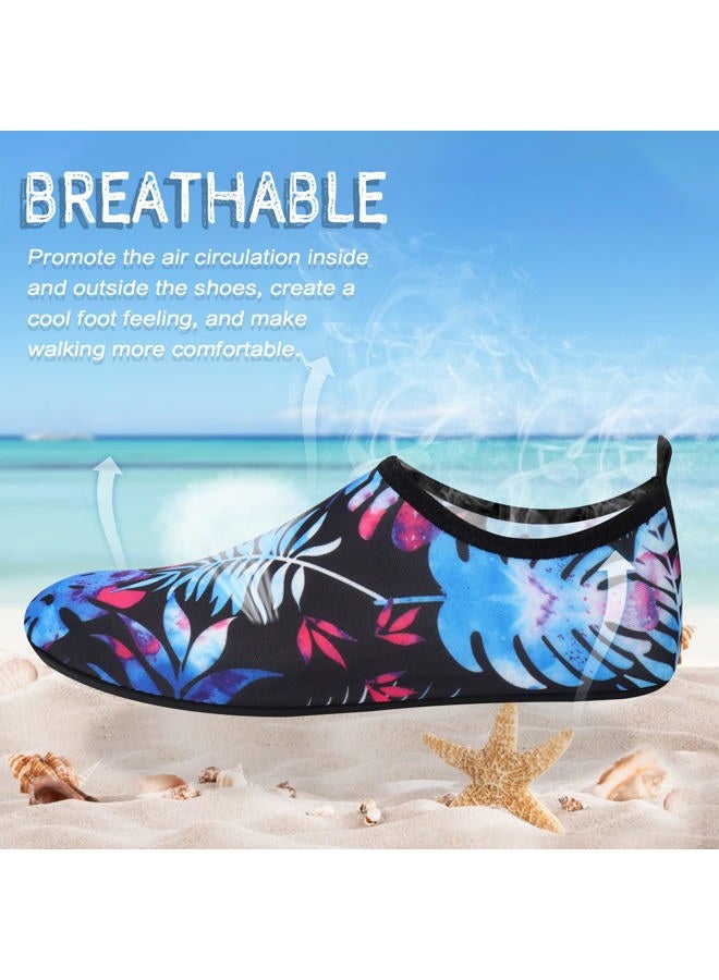 ANLUKE Water Shoes Barefoot Aqua Yoga Socks Quick-Dry Beach Swim Surf Shoes for Women Men, Amblack Green Leaf, 11.5-12 Women/11-12 Men - Image 3