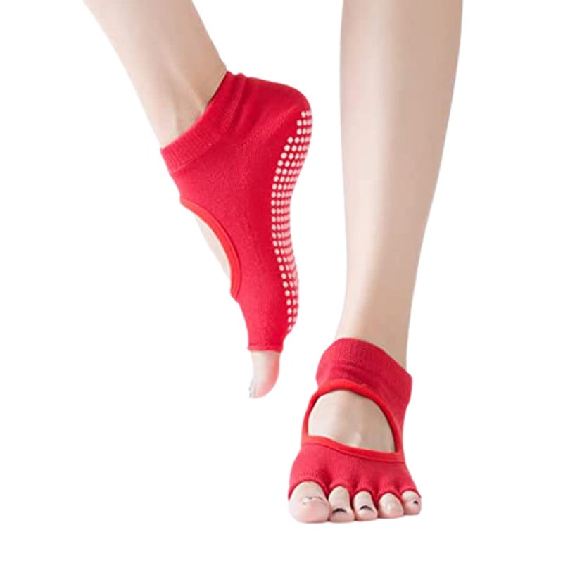 Digital Shoppy Anti-Slip Massage Foot Care Tool Yoga Health Silicone Gel Socks Orthopedic for Women (Red) - Image 3