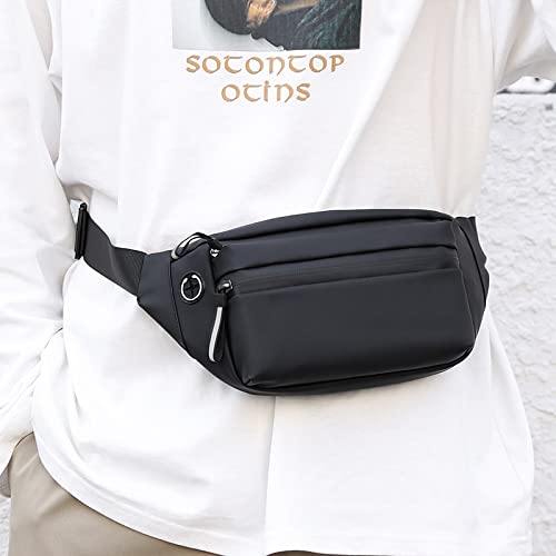 SYGA Chest Bag Waist Fanny Pack Running Belt for Men Women Unisex Bum Bag with Headphone Jack and 2-Zipper Pockets Adjustable Belt for Outdoors Yoga Workout Hiking Gifts for Men Women- Black - Image 2