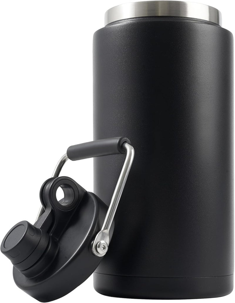 Kerilyn Insulated Half Gallon Water Bottle, 64oz Stainless Steel Jug With Handle and Wide Mouth Flask, Sweat-Proof Vacuum Double Walled Jug for Sports and Outdoors, Black - Image 1