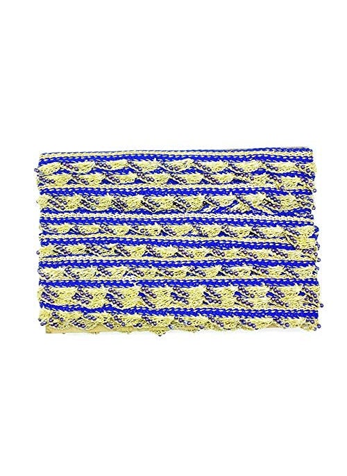 GOELX Colorful Pankh Border Handmade Moti Pearl Bead Embellished Lace for Dresses, Sarees, Suits, Blouses, Dupattas, Bags, Bed Covers, Art and Craft- Pack of 8 m (Royal Blue)  - Image 2