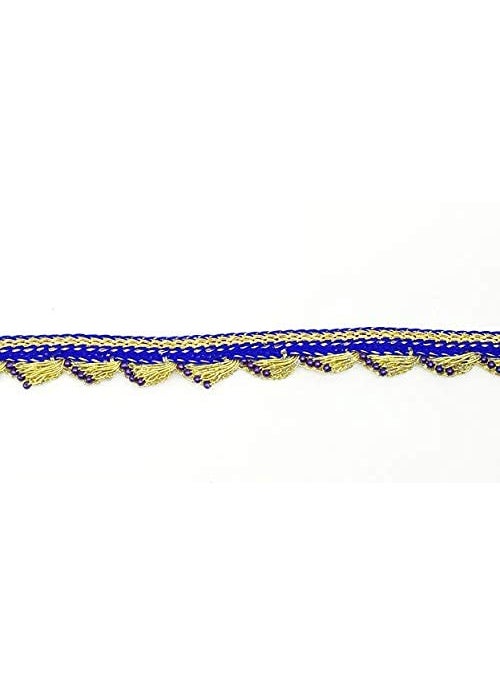 GOELX Colorful Pankh Border Handmade Moti Pearl Bead Embellished Lace for Dresses, Sarees, Suits, Blouses, Dupattas, Bags, Bed Covers, Art and Craft- Pack of 8 m (Royal Blue)  - Image 1