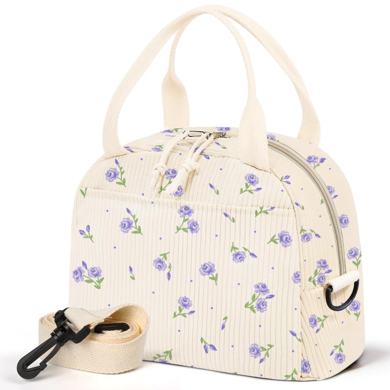 WOBAGMEN Lunch Bag for Women,Insulated Large Lunch Box,Reusable leakproof Lunch Totebag for Adult Work Office Picnic (purple flora) - Image 1