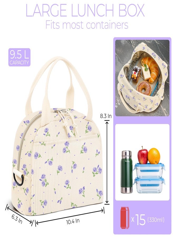 WOBAGMEN Lunch Bag for Women,Insulated Large Lunch Box,Reusable leakproof Lunch Totebag for Adult Work Office Picnic (purple flora) - Image 2