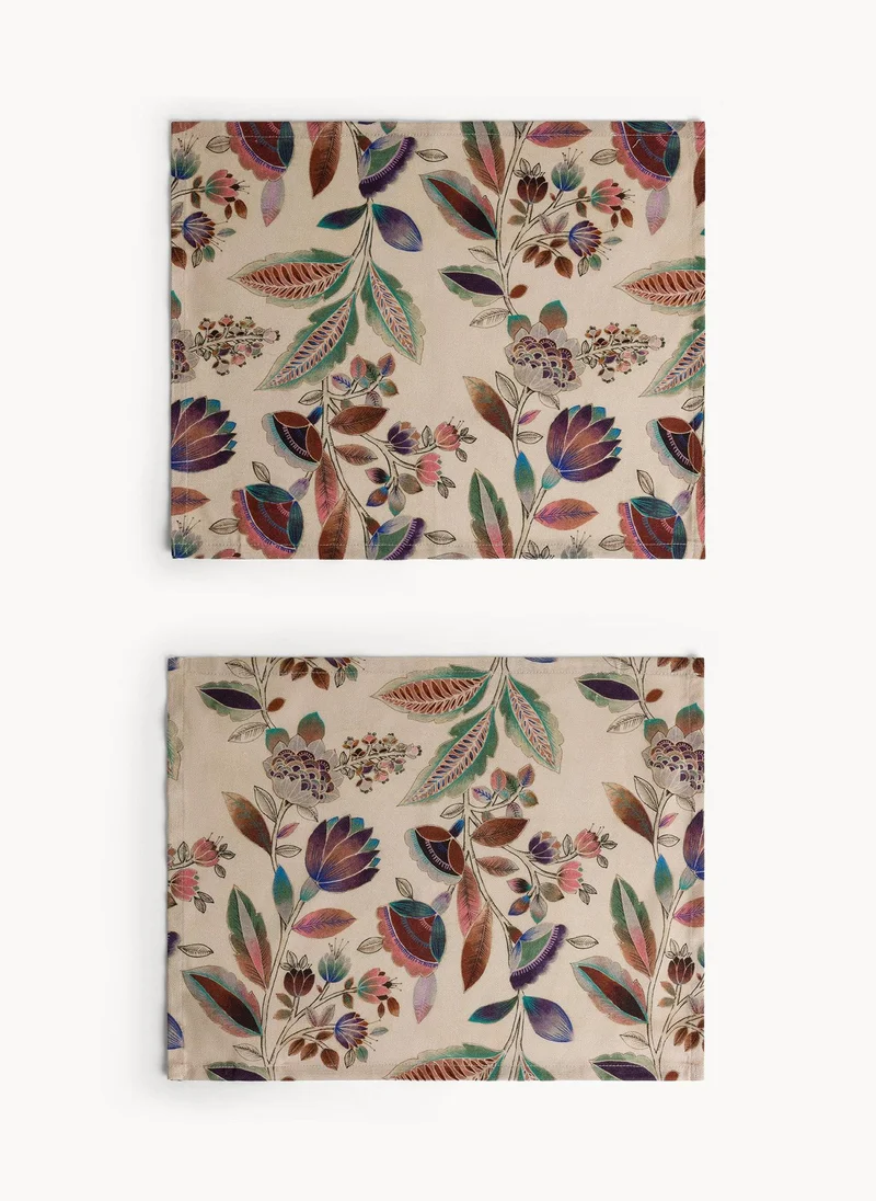 Coincasa Coincasa-Set Of 2 Cotton Panama Placemats Flower Print-Multicolor