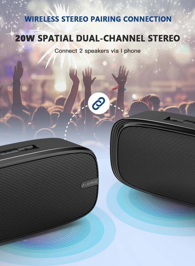 LENRUE Bluetooth Speaker, Wireless Portable Speaker with Loud Stereo Sound, Rich Bass, 12-Hour Playtime, Built-in Mic. Perfect for iPhone, Samsung and More - Image 3
