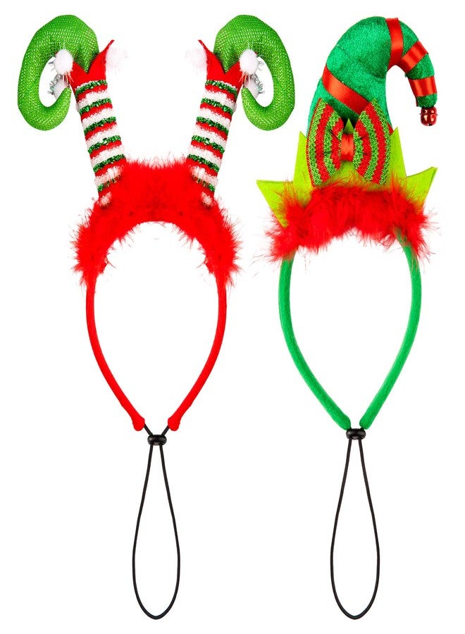 Whaline 2Pcs Holiday Dog Headbands Christmas Pet Costumefor Headwear Elf Hairband Head wear for Cat Dog Puppy, Fluffy Head Wrap with Bow, Red Green - Image 1