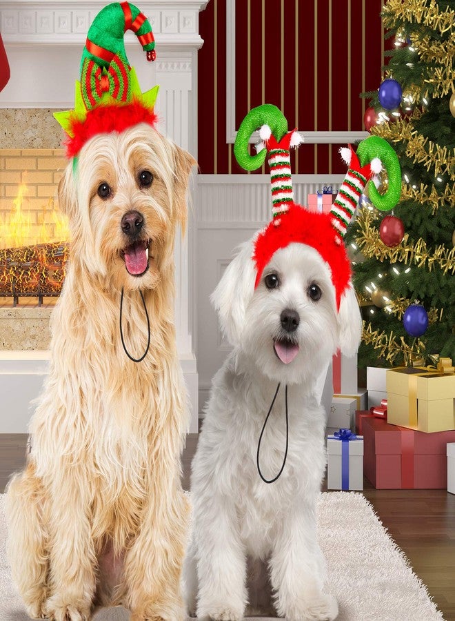 Whaline 2Pcs Holiday Dog Headbands Christmas Pet Costumefor Headwear Elf Hairband Head wear for Cat Dog Puppy, Fluffy Head Wrap with Bow, Red Green - Image 4