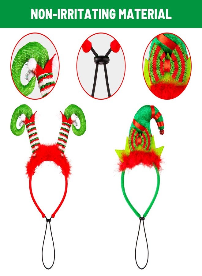Whaline 2Pcs Holiday Dog Headbands Christmas Pet Costumefor Headwear Elf Hairband Head wear for Cat Dog Puppy, Fluffy Head Wrap with Bow, Red Green - Image 3