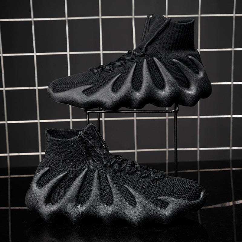 Plus-Size Men'S Coconut Shoes Size 46 Spring New High-Top Black Warrior Sock Shoes Size 47 Thick-Soled Height-Increasing Dad Trendy Shoes Size 48 - Image 1
