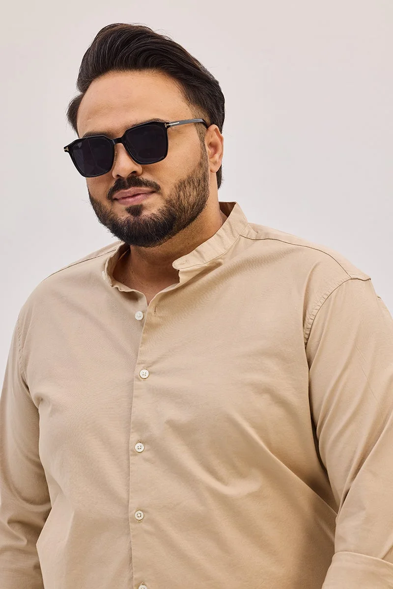 SNITCH Beige Mandarin Plus Size Shirt
