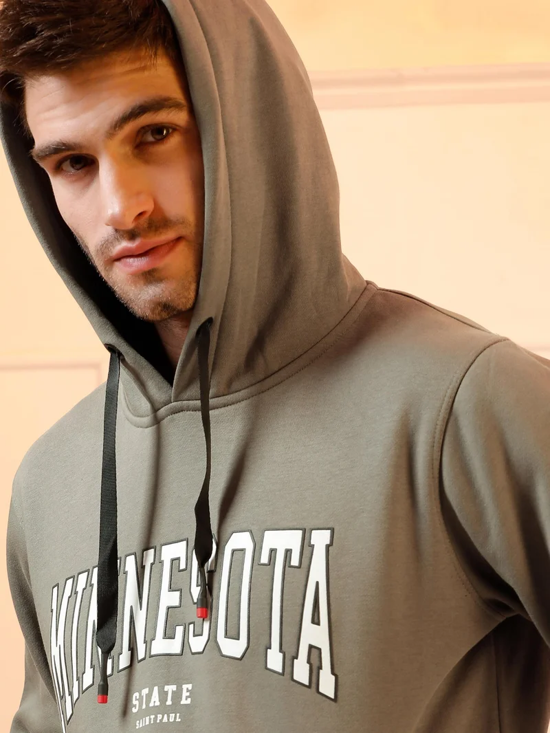 Beyoung Mud Brown Printed Hoodie for Men