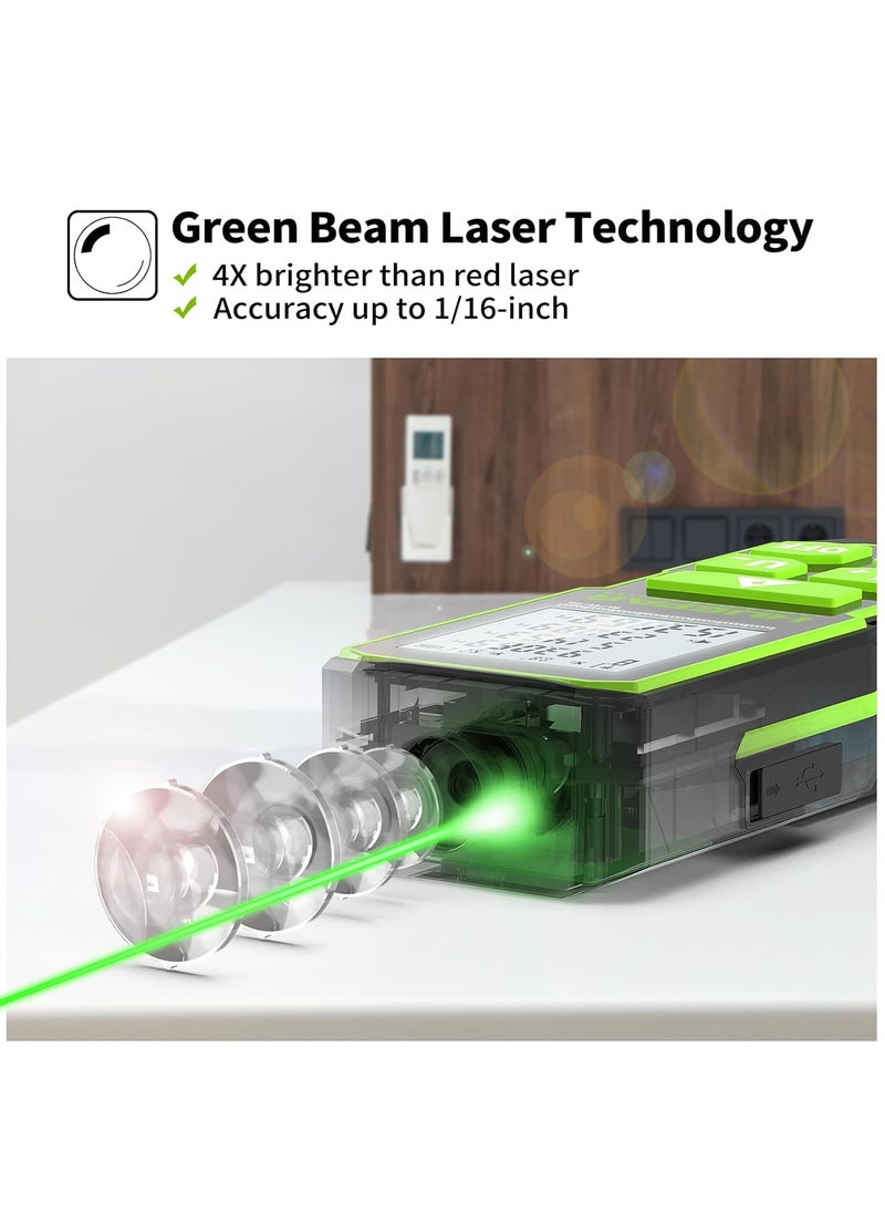 Huepar 330FT Professional Green Laser Measuring Tool with Angle Sensor Huepar 116in Accuracy Medidor Laser Distance Measurement Tool Rechargeable Digital Laser Room Measuring Device Laser Distance Meters  - Image 2